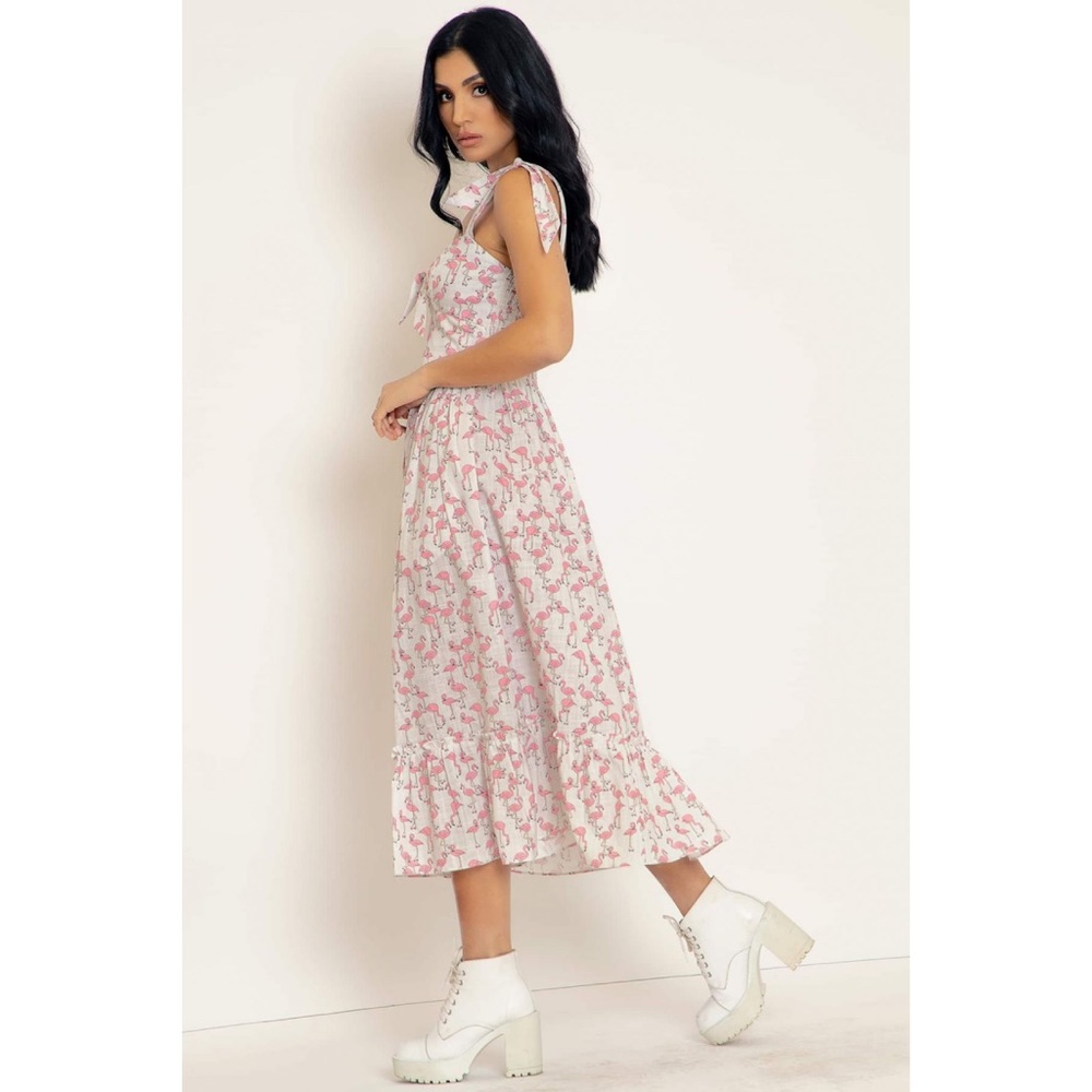 Blackmilk White Midi Dress with Pink Floral Print - Picture 3 of 10